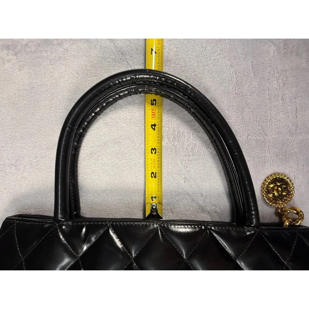 Chanel Black Patent Leather Quilted CC 24k Charm Tote Bag w/‎ Poshmark COA